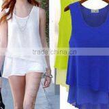 Walson EURAMERICAN STYLE BLOUSE, SUMMER CHIFFON BLOUSE, FAKE TWO PIECES Boutique Lace Blouse thumbnail-1