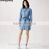Stylish Leisure Long Sleeve Denim Jeans Dress With Waistband thumbnail-2