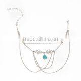 New Fashion Link Cable Chain Silver Tone Hollow Pattern Carved Connector With Turquoise Drop Pendant Body Arm Chain Necklace thumbnail-3