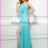 CE136 Simply Strapless Sexy Split Front Green Chiffon Beading Evening Gown thumbnail-3