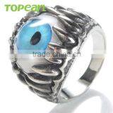 Topearl Jewelry New Design Wedding Dragon Hand Stainless Steel Blue Evil Eye Rings MER140