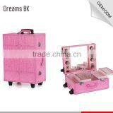 Fashional Design Pink Lighted Mirror Cosmetic Makeup Beauty Trolley Carring Case thumbnail-5