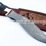 Custom Made Full Tang Damascus Steel Kukri Knife Buffalo horn handle with brass inlay