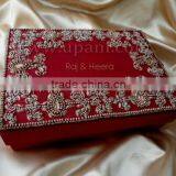 Red and Gold Embroidered Silk Invitation Box WHOLESALE thumbnail-1