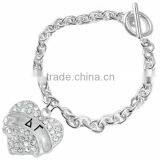 Genuine Austrian Clear Crystal "Delta Gamma" Greek Sorority Heart Charm Chain Link Bracelet thumbnail-3