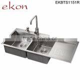 Top Mount Double Bowl Customized Desig Handmade Stainless Steel Sink Kitchen thumbnail-4