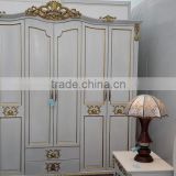 bedroom wardrobe cabinet 2016 carving wood in silverleaf gold, background in white matt
