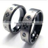 Black Engraved Tungsten Ring With Diamond for Men thumbnail-1