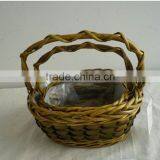 Green Color Christmas Decorative Wicker Basket With Liner