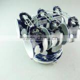 Cheap Wholesale Porcelain Blue Glaze Coffee Tea Set Tableware Cup and Saucer With Metal Stand thumbnail-1
