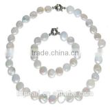 White Freshwater Coin Pearls Necklace with Bracelet Jewelry Set
