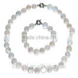 White Freshwater Coin Pearls Necklace With Bracelet Jewelry Set thumbnail-1