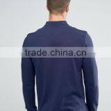 Custom Long Sleeve Button Placket Men's 100% Cotton Breathable Pique 200g Casual Navy Polo Shirt thumbnail-2