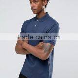 Custom Short Sleeve Button Placket Uneven Vented Hem Navy Men's 100% Cotton Jersey 200gsm Casual Comfort Fit Player Polo Tshirt thumbnail-1