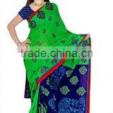 Surat Printed Sari in 2 Color Green & Blue thumbnail-1