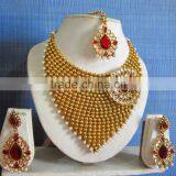Polki Gold Plated Designer Necklace Earring Set thumbnail-1