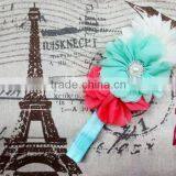 Boutique Chiffon Chic Flower Covered Headbands Beaded Pearl and Rhinestone Buttons thumbnail-4