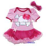 Baby Hot Light Pink Skull Pettiskirt Bodysuit Romper and Headband NB-18M thumbnail-1