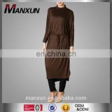 Muslim Women Batwing Like Long Tunic Top Moroccan Tunic Knitted Fabric Abaya Dress with Belt