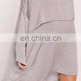 2017 High Quality Grey Long Sleeve Oversized Satin Shirt Dress Designs thumbnail-3