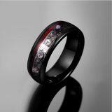 2019 NUNCAD 8mm Wide Tungsten Steel Ring Plating Black Inlay Triple Spiral Pattern+Red Guitar String Tungsten Carbide Ring T229R thumbnail-2
