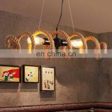Vintage Lighting Pendant Light E27 Restaurant Chandelier Hanging Iron Bamboo Rope Lighting Hemp Rope Chandelier thumbnail-3