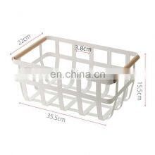 Wholesale Metal Wire Mesh Bathroom Kitchen Vegetable Food Toys Toilet Paper Black Storage Baskets Organizer With Wooden Handles thumbnail-5