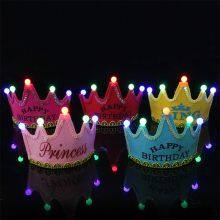 Customized Logo Kids King Tiara Cap Headband Sets Birthday Decoration Flashing LED Light Hats Colorful Princess Crown Party Hat thumbnail-3