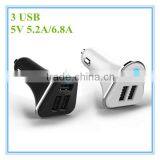 Hot Sale Oem White and Black Colorful Ring Blue Led 5v 5.2a 6.8a 3 Port Car Charger Adapter thumbnail-1