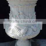 Decoration White Marble Stone Plant Pot Hand Carved Sculpture From Vietnam