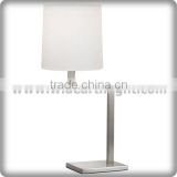 UL Listed Brushed Nickel Hotel Desk Light With Square Metal Base And Round Fabric Shade T80417
