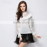 women clothing round collar mini blouse of lace sleeve for girls top
