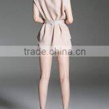 Two-piece-outfits Latest Fashion Design Women Clothing Apricot V Neck Top With Pockets Shorts thumbnail-2