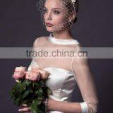 (MY0509) MARRY YOU 2016 Short High Neck Soft Satin Tea Length Wedding Dresses With Sleeves thumbnail-2