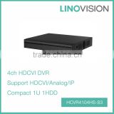 4CH Tribird 720P-Lite Compact 1U HDCVI DVR, Support HDCVI/Analog/IP