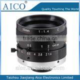 cn Aico 5mp Manual Low Distortion Fixed Focus c Mount 2/3 Inch F1.4 25mm Industry Lens thumbnail-1