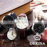 Orkina Coffee Leather Stainless Steel Case Chrono Quartz Men's Analog Sport Watch thumbnail-5