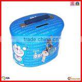 Manufacturer Blue Oval Shaped Tin Box for Saving Coins