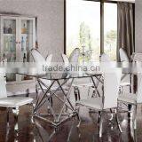Glass Top Stainless Steel Base Dining Table and Chair AH126 thumbnail-2