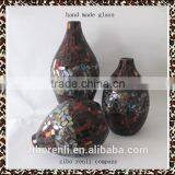 Set of 3 Teal Amber Mosaic Shimmer Pebbles Chinese Decorative Wine Shaped Glass Vases