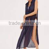 2017 Latest Sleeveless Maxi Beach Shirt Dress Bohemian Button Maxi Dress HSd9212