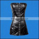 Black Faux Leather Sexy Gothic Corset Dress Front Hasp Strapless Sheath Dresses PVC Club Dress Erotic Women Fashion Dancewear thumbnail-3