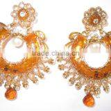Bollywood Enamel Polki Gold Tone Dangler EARRINGS thumbnail-3