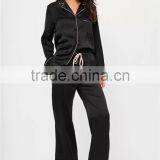 Custom Logo Back Embroideried Pajama Set White Piping Long Pajama Set Black Long Sleeve Top With Long Pants Nightwear thumbnail-4