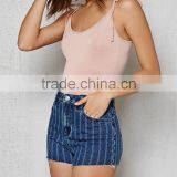 Stylish Engine Stripe Denim Shorts for Women Made in China thumbnail-2