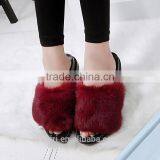 Woman Real Rabbit Fur Slides Soft Furry Slipper Women Flat Heel Hemp Rope Platform Sandals Slipony Slip On Flip Flops Fslipper-3 thumbnail-1