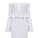 American Style Ladies Sexy Off Shoulder Bell Sleeve White Lace Dress for Elegant Women Party thumbnail-3