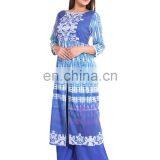 Designer Long Dress Cotton Flared Front Open Slit Boat Neck Blue Color 3/4 Sleeve For Women Manufacturer of Kurti India thumbnail-3