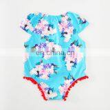 Cute Design Flutter Sleeve Infant Body Suit Flower Printed Newborn Baby Romper thumbnail-1