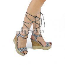 Ladies Latest Good Quality Design High Heel Lace up Wedge Sandals Shoes Women Evening Shoe thumbnail-1
